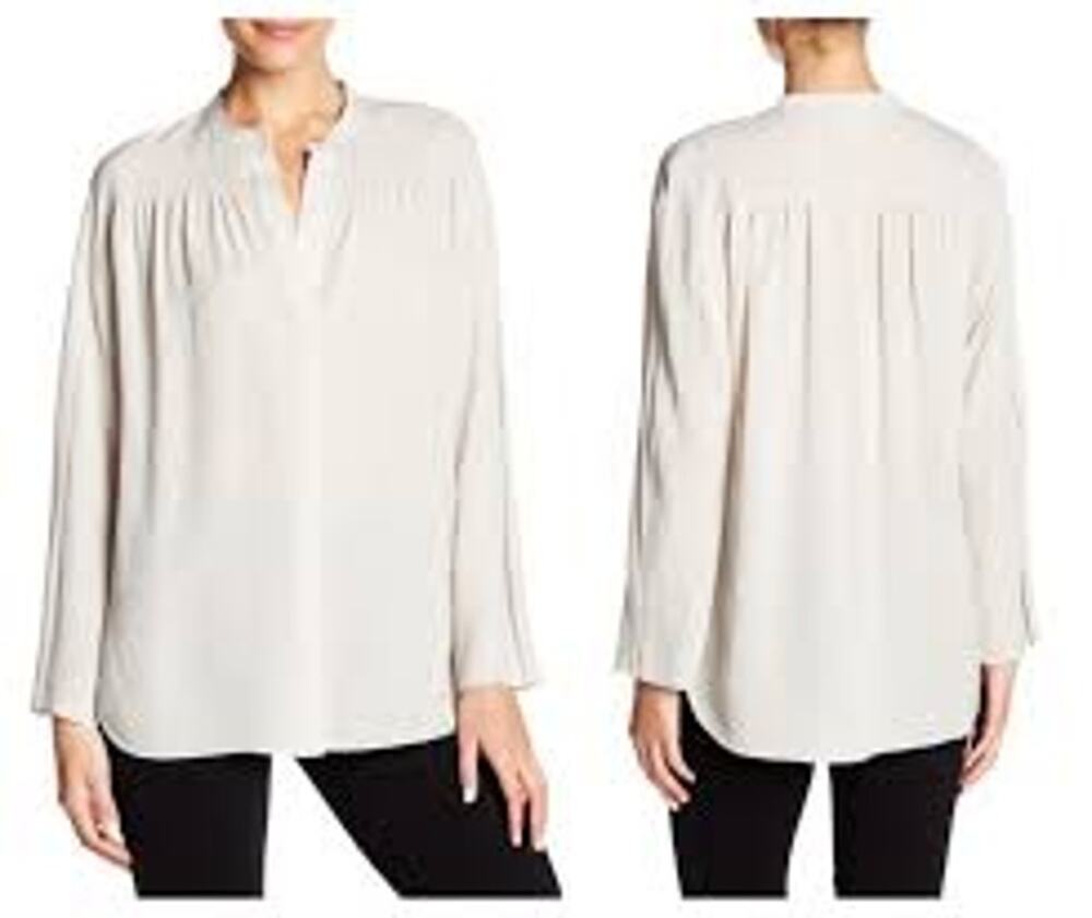 Vince 100% Silk women’s large Shirred Mandarin/Band Collar Blouse